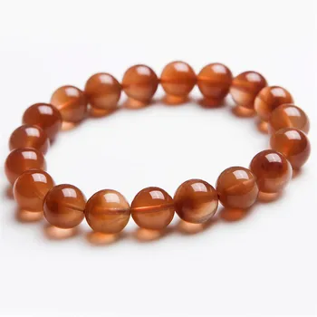 

Genuine Natural Red Rabbit Hair Quartz Crystal Stretch Charm Round Bead Bracelets For Women 10mm