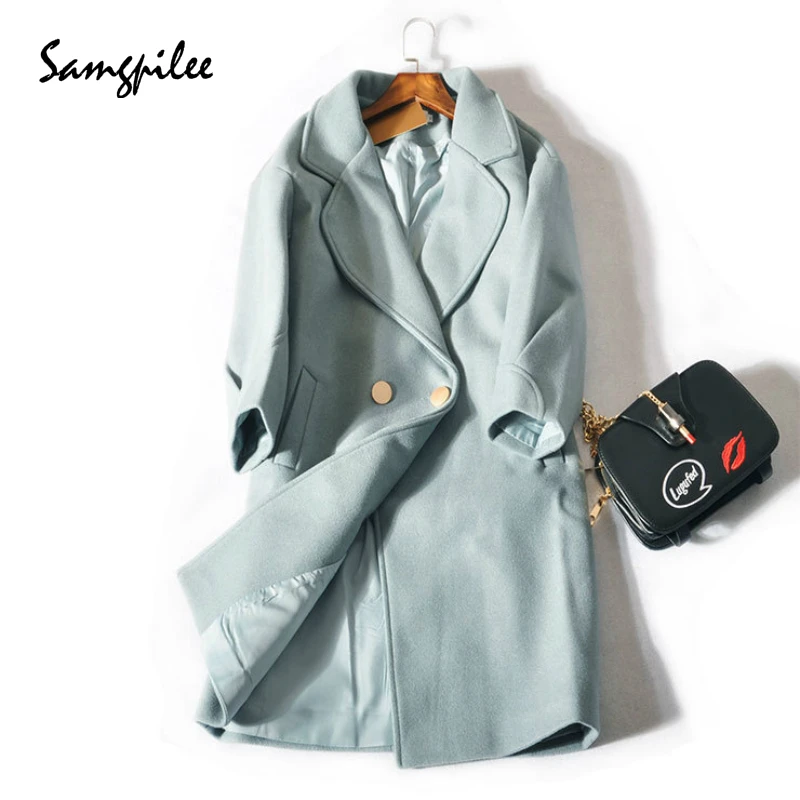 Breasted black Et Trois Laine Samgpilee Quarts green pink Nouveau Double D'hiver Mélanges Col Slim Casual 2018 Solide Longues grey Manches Turn down Automne Beige f7bvY6gy