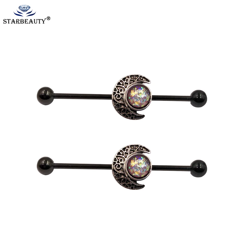 

Starbeauty 1Pc Opal Gem Stainless Steel Ear Tragus Cartilage Helix Barbell Stud Earring Industrial Piercing Barbell Jewelry Body