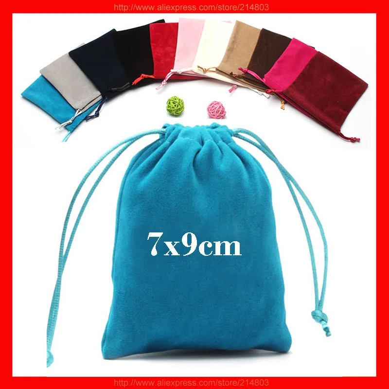 

(100pcs/lot) size 7X9cm quality gift drawstring pouch velvet bag with logo custom