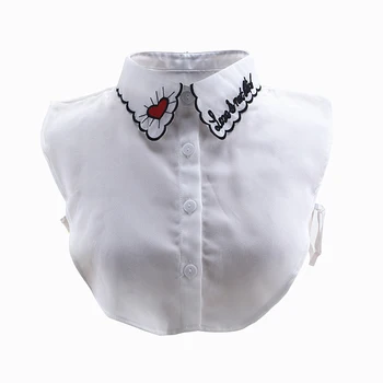 

Women Fake Collar Letter Heart Embroidery Chiffon Half Shirts for Matching Tops HSJ88