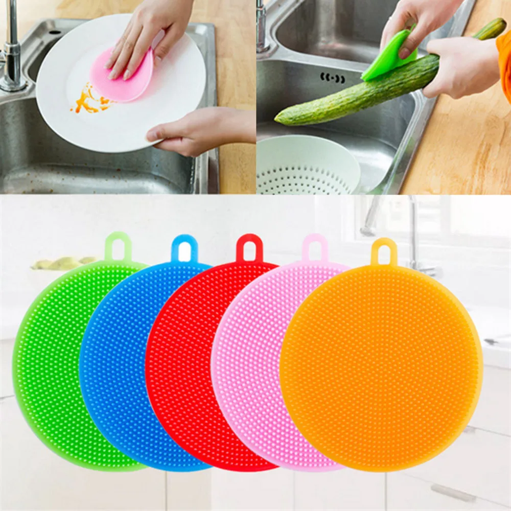 3PCs/Pack Silicone Dish Washing Sponge Scrubber Cleaning Brush Scouring Pad Dish Pot Cleaner Hand Protector Kitchen Washing 1.69