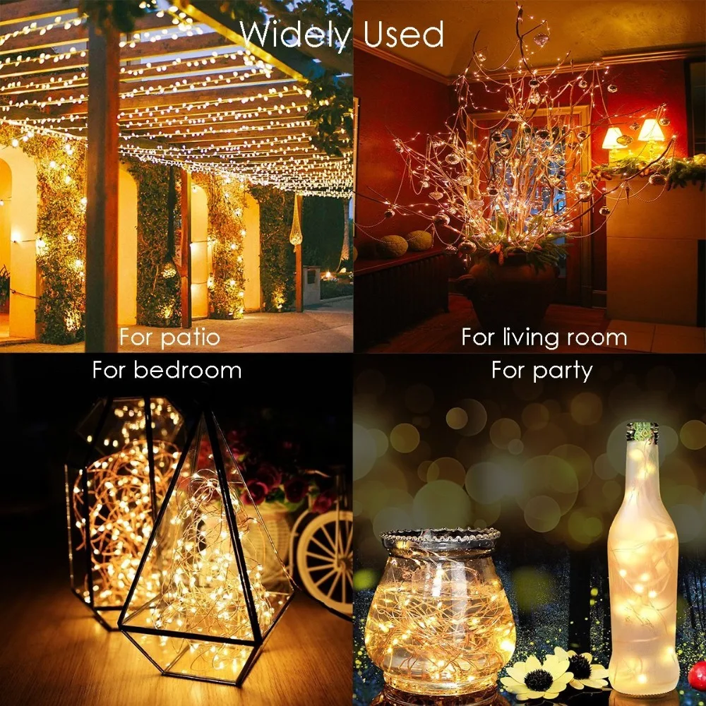 Свет Рождества 33FT Медный провод светодиодный строка luci natale Водонепроницаемый IP65 гирлянды на солнечной батарее Перезаряжаемые Солнечный