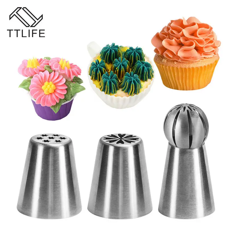 

TTLIFE 3pc/pack Stainless Steel Russian Nozzles Icing Piping Nozzles Confectionery Sugarcraft Pastry Tips Cake Dessert Decorator