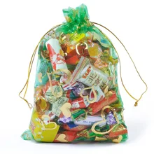 Sacs cadeaux de mariage en Organza vert, 100 pièces/lot, emballage de bijoux, grands sachets de stockage de thé 7x9cm, vente en gros