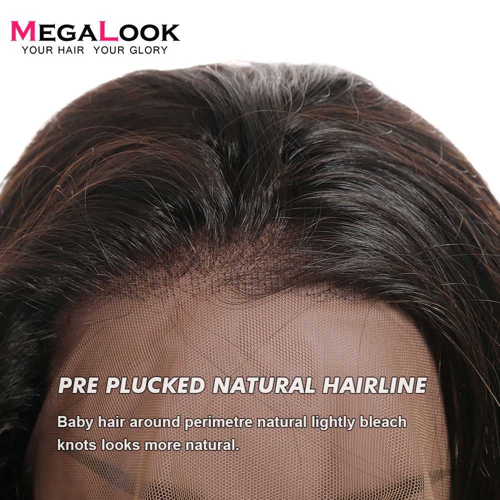 Megalook 1B/30 кудрявый парик из человеческих волос на передней части предварительно сорвал с волосами младенца парик из натуральных волос 12-34 дюймов 210% плотность
