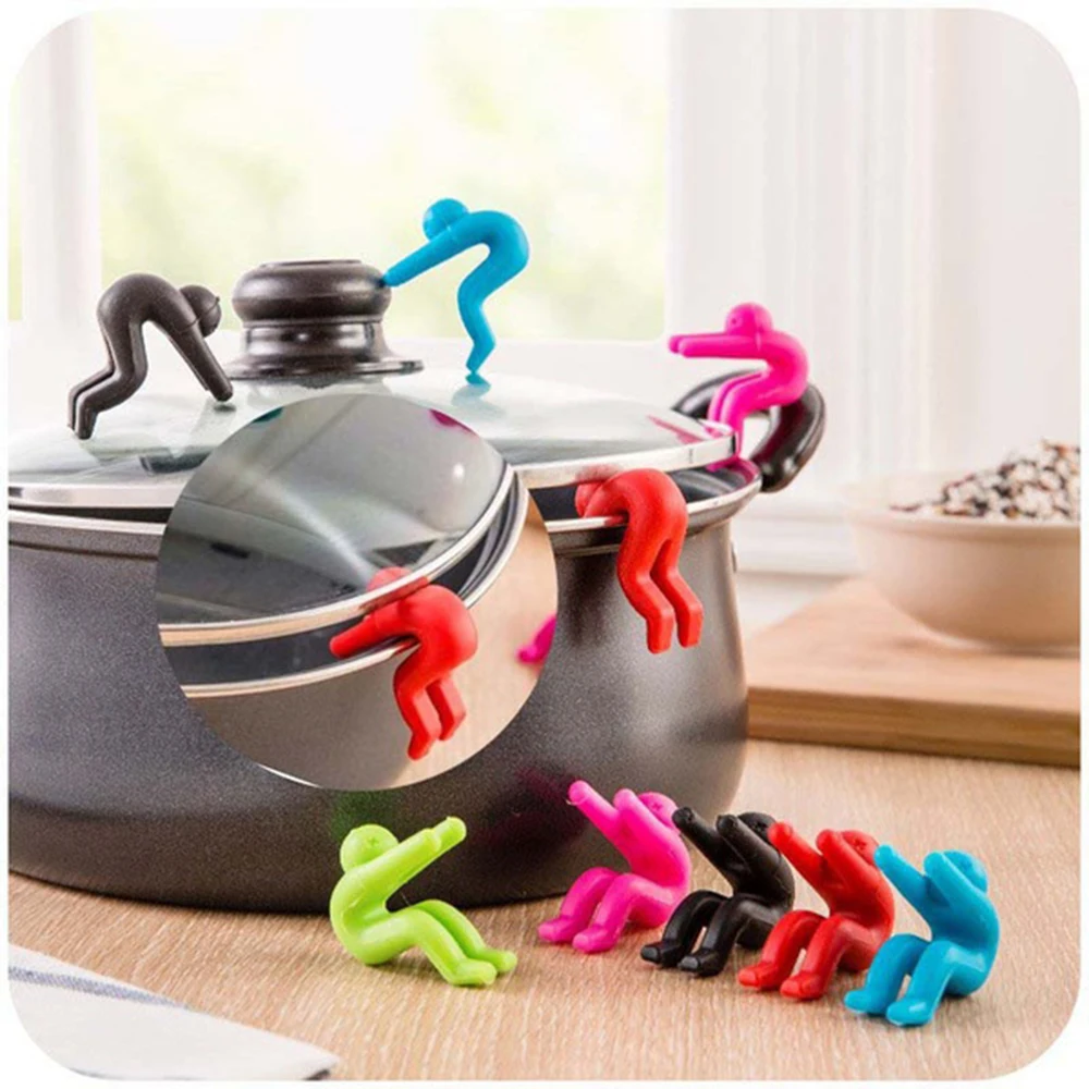 

1 Pair Silicone Lid Holder Lilliputian Little People Cooking Tool Pot Cover Heightening Prevent Spill Control Overflow Hot Sale
