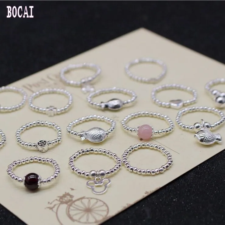 

S925 sterling silver jewelry small flower garnet lotus bell butterfly love fish good luck woman's ring
