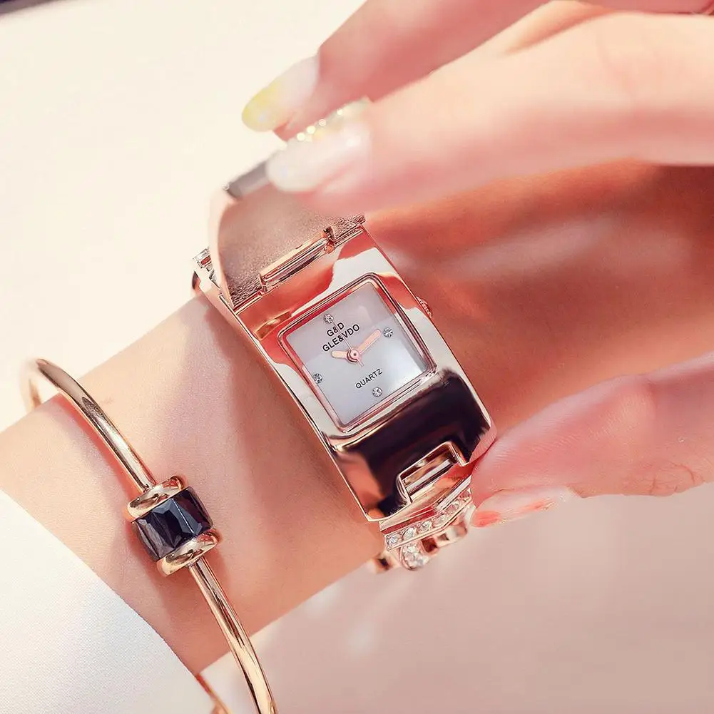 GLE& VDO Для женщин на застежке в стиле ретро с открытым кварцевые часы модные кристалл инкрустация Браслет наручные часы(без цепи