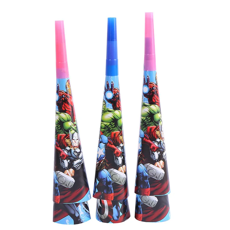 Коробки для попкорна с супергероями Мстителями, украшения для дня рождения, вечерние принадлежности, украшения для дня рождения - Цвет: Horn 6pcs
