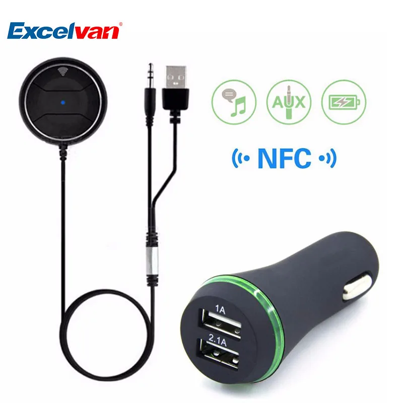 NFC автомобильный комплект 3 5 мм Aux Bluetooth 0 аудио приемник с громкой связью mp3 плеер