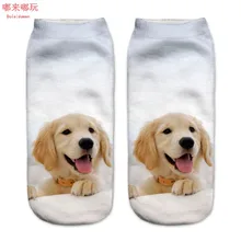 1 пара носков с 3D принтом собаки белый цвет для унисекс милые укороченные носки хлопок Dulaiduwan