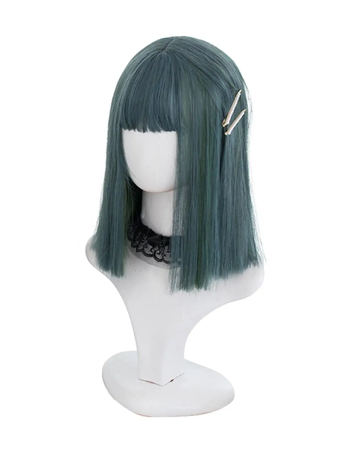 Косплей салон H762464S Лолита 35 см короткие прямые смешанные зеленые челки милые вечерние синтетические женские косплей парик
