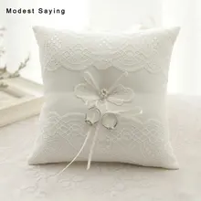 Свадебное кружевное кольцо с жемчугом подушку цветок свадьба Ceramony Карманный подушку носитель с атласными лентами 19x19 см украшение