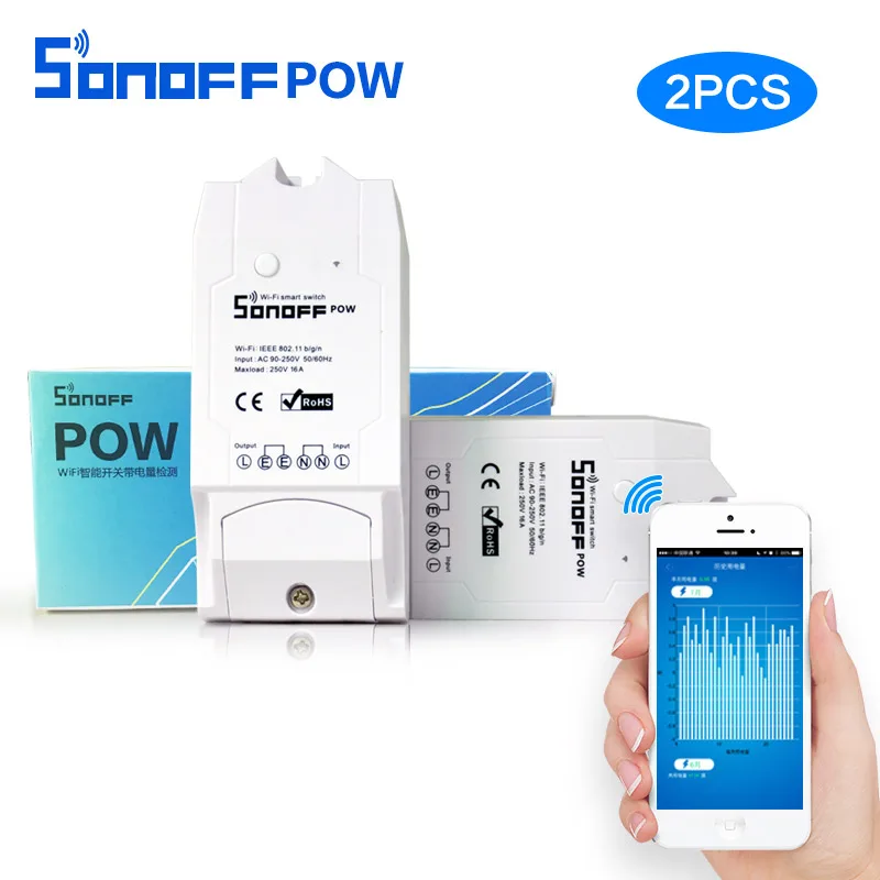 2 шт. sonoff Pow Беспроводной Wi-Fi переключатель ON/OFF Модули автоматизации с реальным