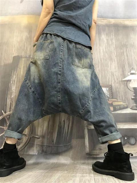 Women Jeans Casual Cartoon Embroidery Harem Pants Ladies Collapse Denim Cross-Pants Female Hanging Crotch Trousers