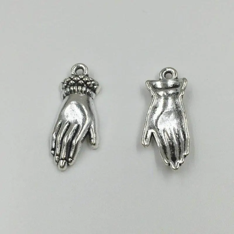 50pcs/lot 10x26mm Zinc Alloy Antique Silver Hand Charms Pendants For