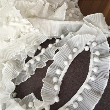 

YACKALASI 3D Chiffon Flower Lace Fringe Colored Ruffled Little Ball Appliqued Handwork Sewing Trims For Dress Decoration 4cm