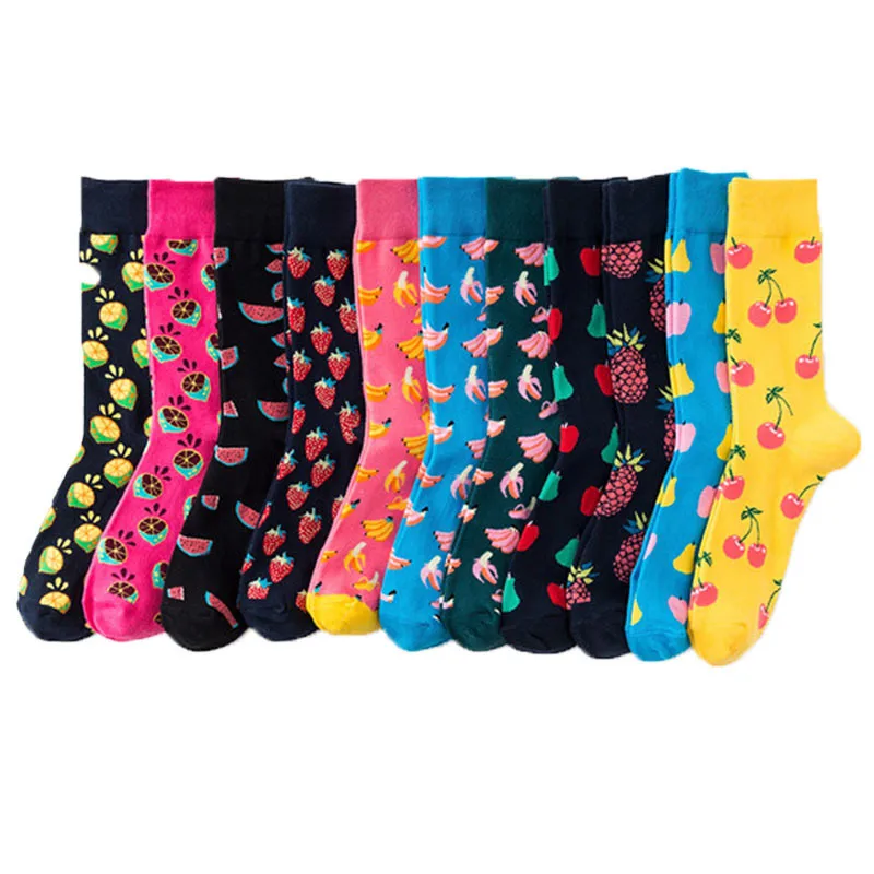 

1 Pair Men Socks Combed Cotton Cartoon Fruit Pineapple Cherry Banana Strawberry Lemon Geometric Novelty Funny Couple Socks