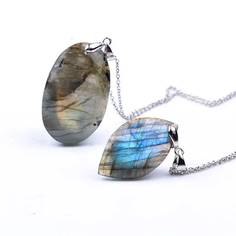 CSJ Natural irregular crystal Labradorite Pendants Moonstone Sunstone Necklace Divination spiritual meditation Fine Jewelry