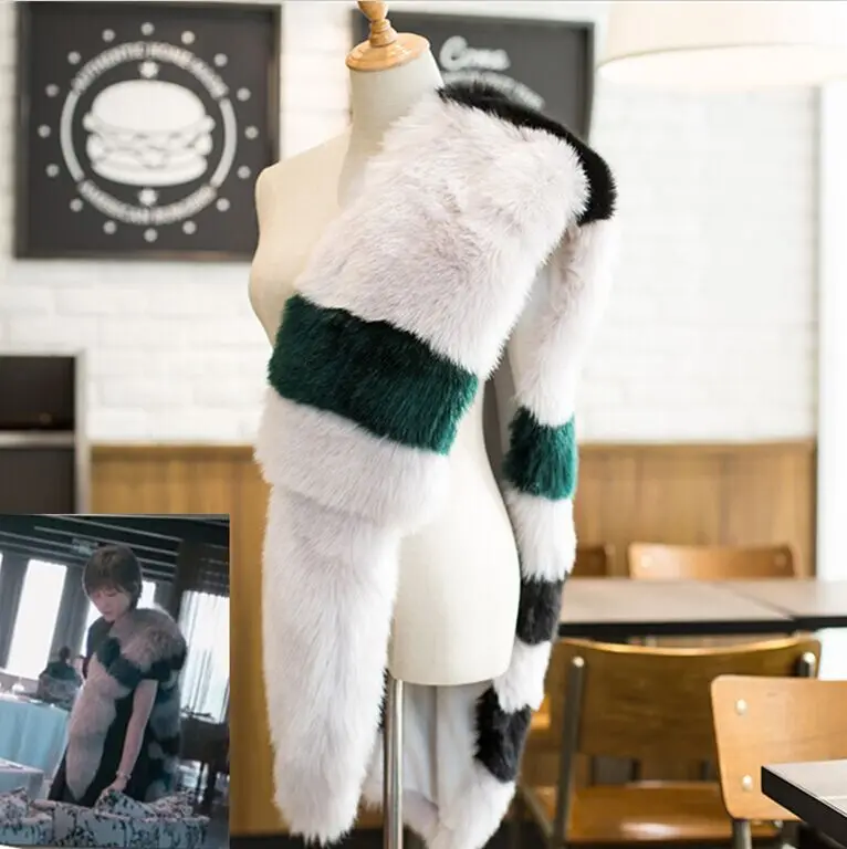 Женский Длинный шарф из искусственного лисьего меха в полоску|shawls and wraps|fur shawlfur