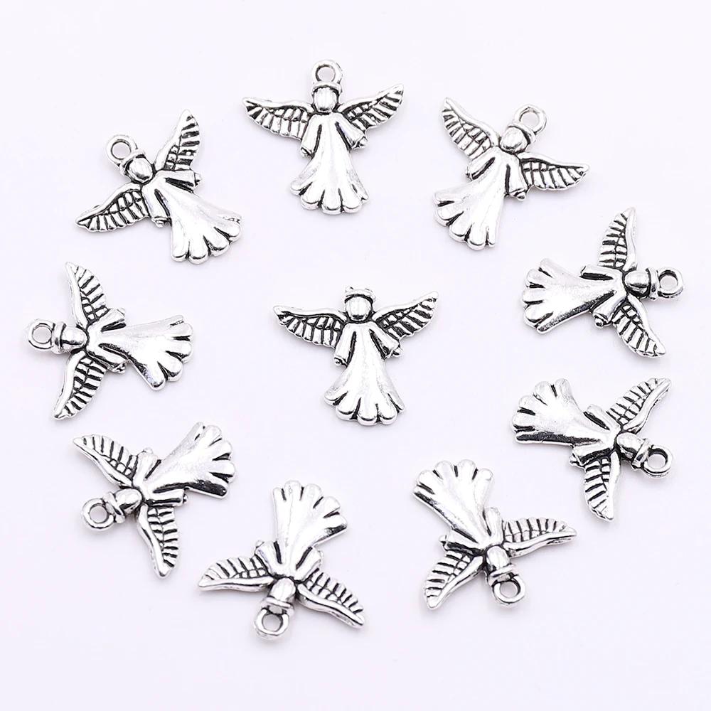 

Wholesale 10pcs 30pcs Tibetan Silver Angel Wings Charms Pendants for Jewelry Making DIY Components for Necklace Bracelets Making