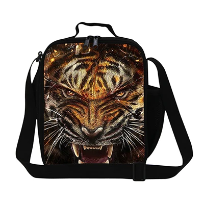 Dispalang сумка для обедов с принтом головы тигра для мальчиков, Мужская здоровая сумка-холодильник для работы, крутая термо сумка для еды детский Ланч-бокс - Цвет: Черный