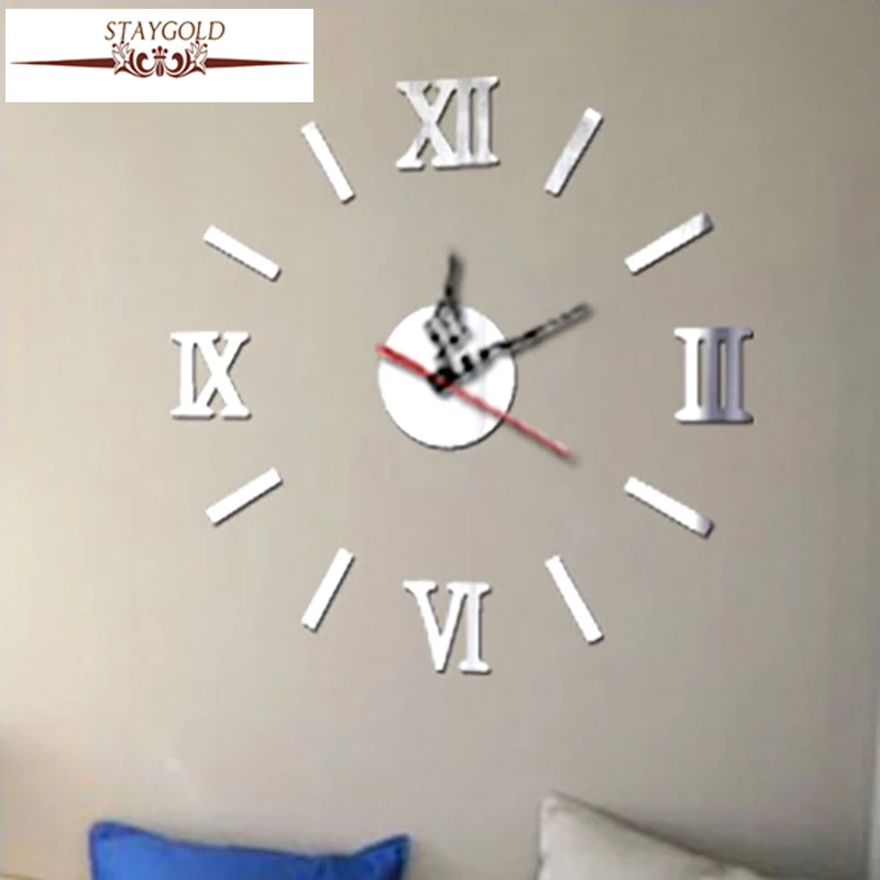 

Acrylic Diy Fashion Wall Clock Three-dimensional Wall Stickers Mirror Clock Tick Mute Rome 3d Home Decoration