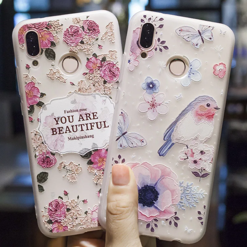 

3D Relief Flowers Lovely Case For Huawei P20 Lite P20 P10 9 8 Lite Silicone TPU Soft Cover Case for Huawei Honor 9 Lite 9 7X 6X