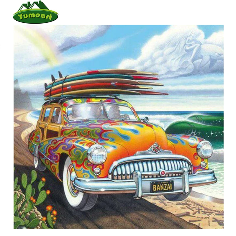 YUMEART Diy Diamond Drawing Painting Yellow Car Kits 5D Diamond