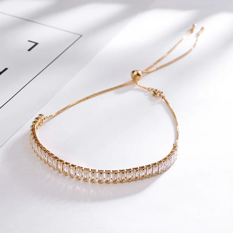 

High Quality Rose Gold And Silver Color Single Row Zircon Retractable Chain Chokers Necklace For Women Jewelry Best Gift DJN015