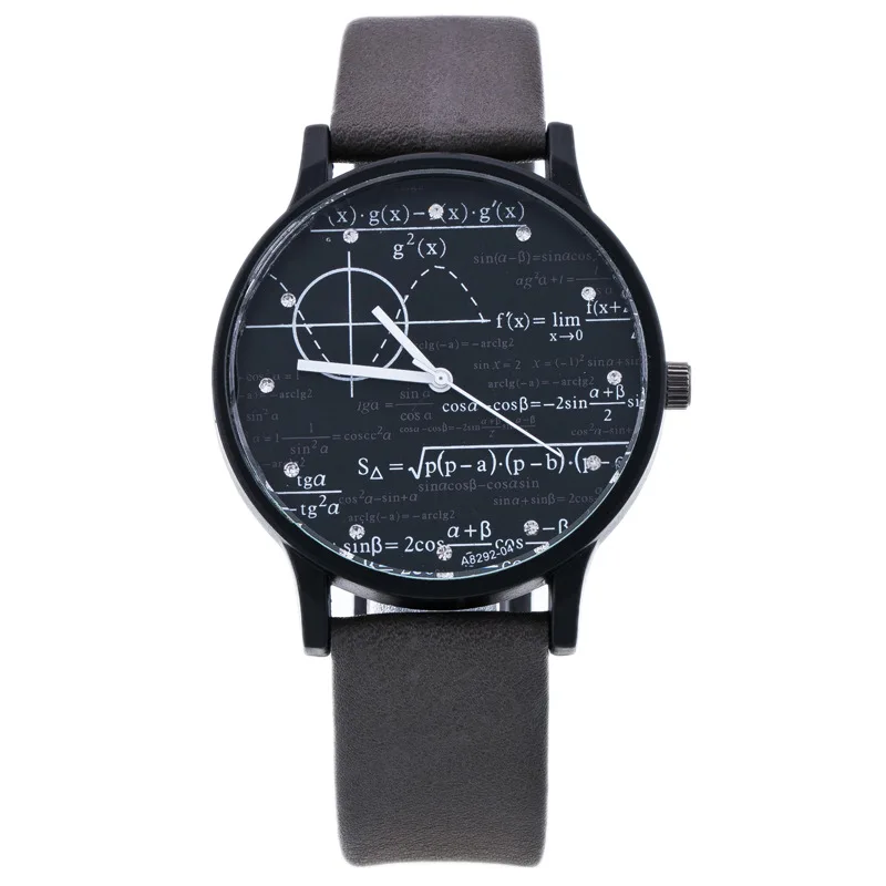 

Fashion Design Unisex Watch Men Women Leather Strap Function Equation Pattern Casual Quartz Wristwatch Students Elegant Clock