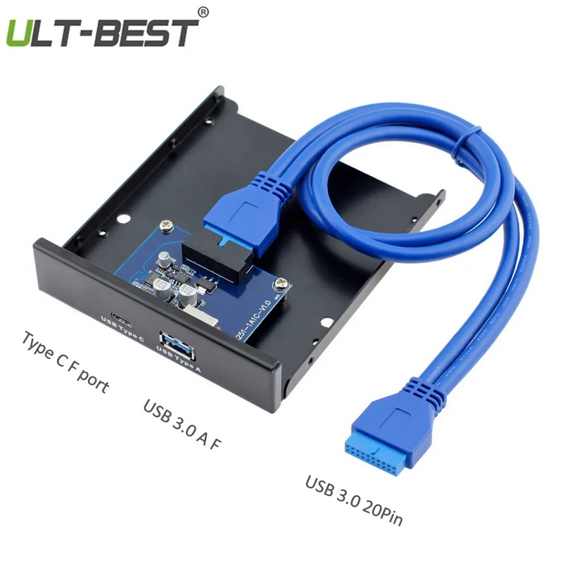 

ULT-Best USB 3.0 Front Panel DIY Floppy Drive USB3.0 Motherboard 20pin to Type C + USB3.0 Female HUB Cable with Rear PCI Bracket