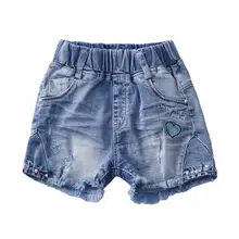 От 2 до 12 лет Лидер продаж, модное летнее платье для девочки с Костюмы рваные жемчуг с отверстиями серьги-гвоздики джинсовые шорты Детская одежда штаны для девочек