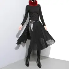 Новинка, корейский стиль, женский пояс, регулируемый пояс, для девушек, уникальный, миди, сексуальная, праздничная одежда, юбки, черная, плиссированная, шифоновая, кожаная юбка