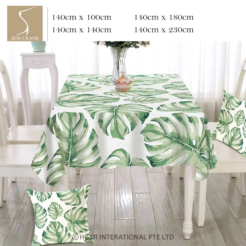 SewCrane Tropical Jungle Palm Leaves Green Monstera Fronds Cotton Linen