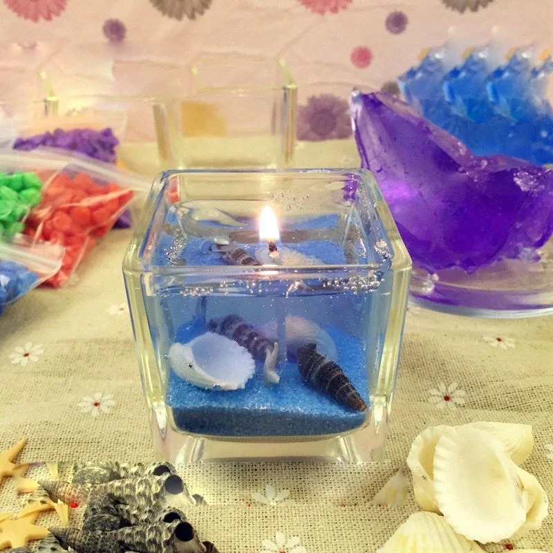 DIY Желе свеча ручной работы морской посылка кристалл набор подсвечников квадратная чашка сырье материал цветной воск ручной работы украшения