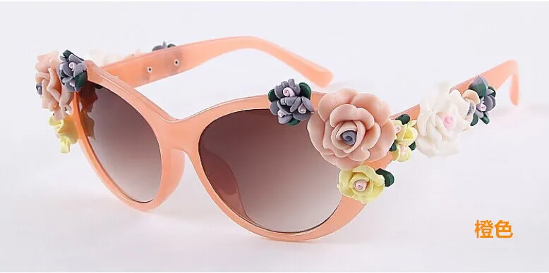 Цветочные солнцезащитные очки для женщин Кошачий Глаз Модные солнцезащитные очки UV400 женские летние пляжные очки с розами Oculos - Цвет линз: C4 orange