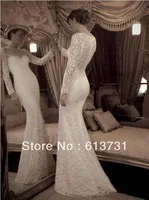 Wholesale 2013 New Arrival Sexy High Neck Long Lace Sleeve Ivory Mermaid Bridal Dresses Wedding Gown Sweep Train B01135