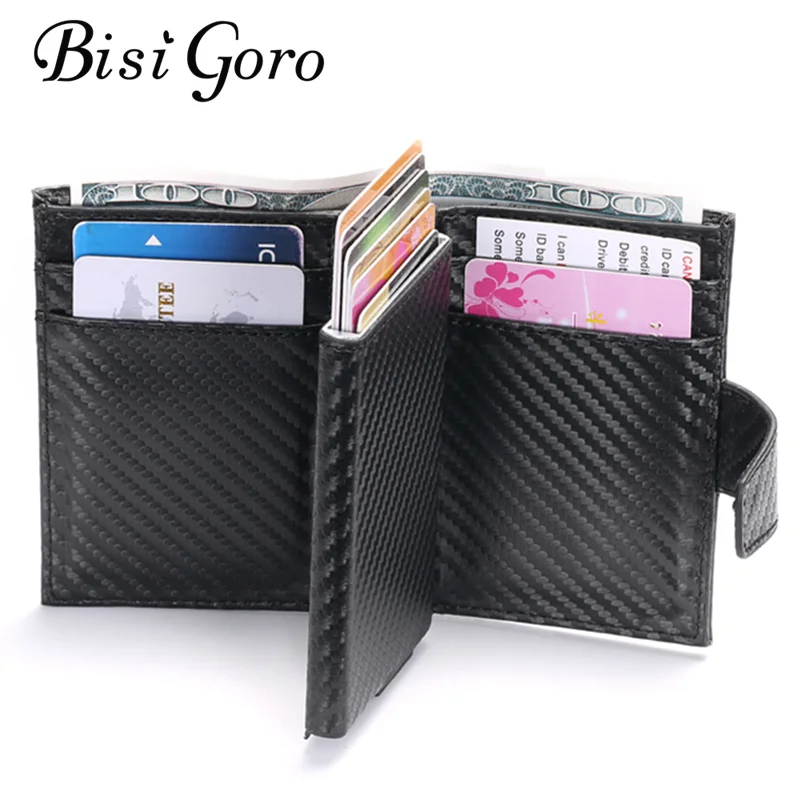 BISI غورو 2019 الذكية محفظة الذكور RFID حامل بطاقة الألومنيوم سبائك المعادن محفظة بطاقة الائتمان الحماية ضد السرقة الرجال التلقائي بطاقة حالة