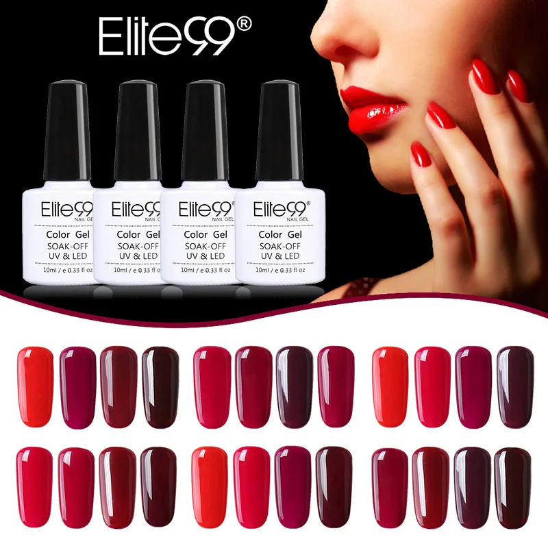 

Elite99 4pieces/lot 10ML Wine Red Color 24 Colors 1-24 Gel Nail Polish Nail Art Nail Gel Polish Long Lasting UV Gel Varnish