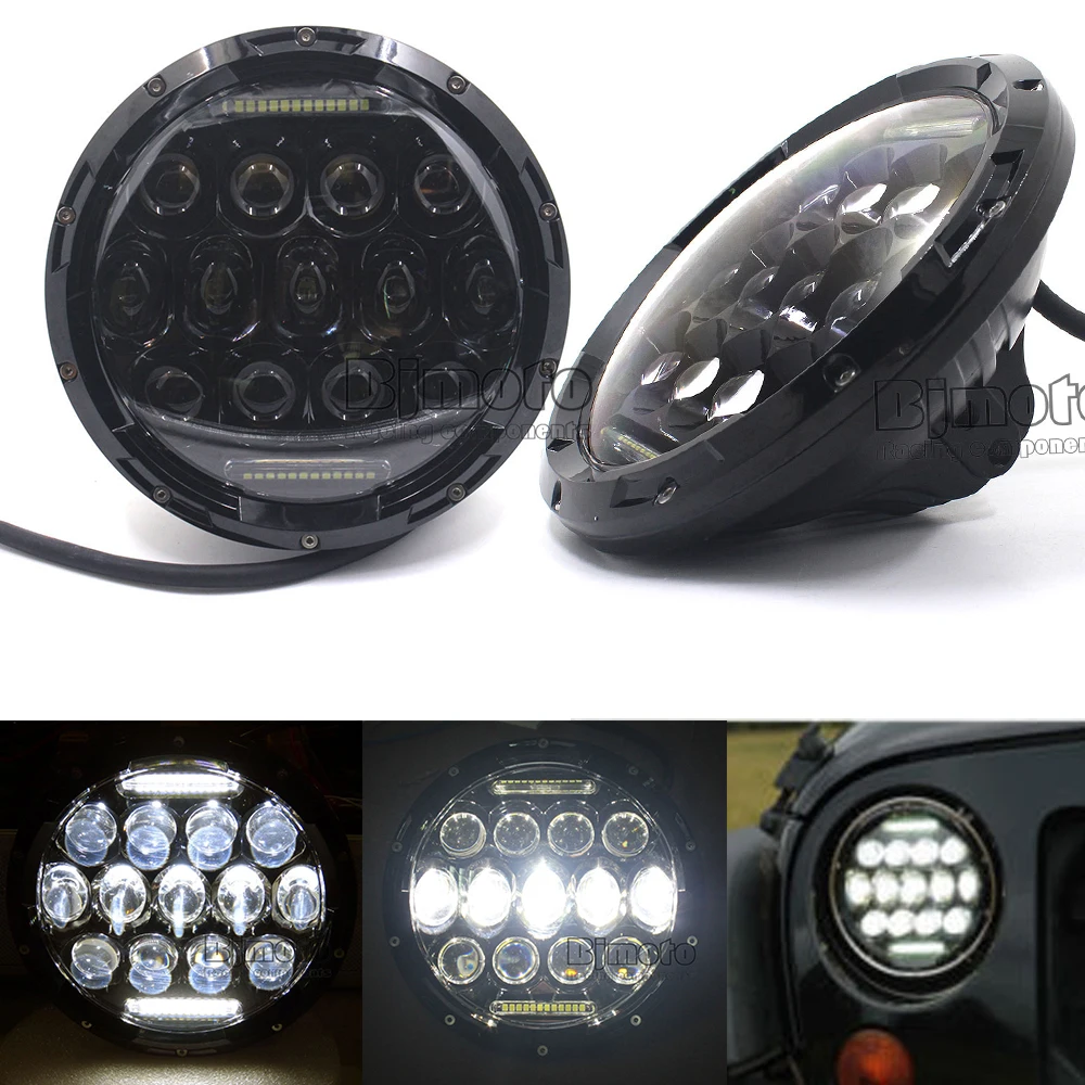 

BJGLOBAL 2PCS 7Inch 75W LED Headlight H4 DRL Hi/Lo Beam For JEEP CJ JK TJ Wrangler for Land Rover Defender 90 & 110 Hummer H1&H2