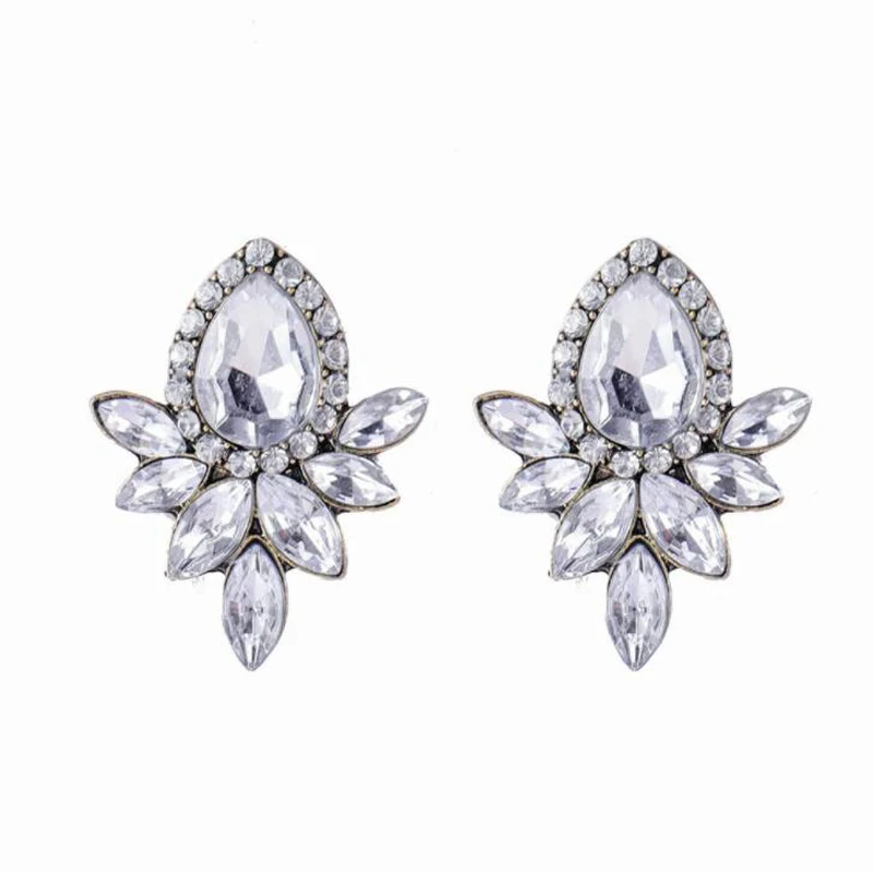 

YaYi Jewelry Fashion White Glass Rhinestone Dangle Crystal Earring Women's Fashion Ancient Gold Color Gem Earrings Gift