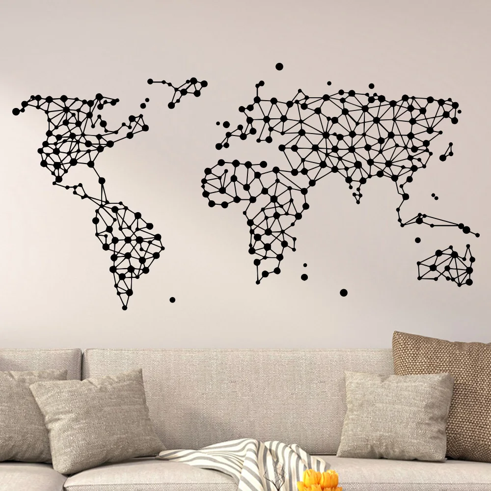 Новая Геометрическая карта мира виниловая настенная наклейка s для дома, гостиной, офиса, украшение спальни, Декор, обои, наклейка на стену