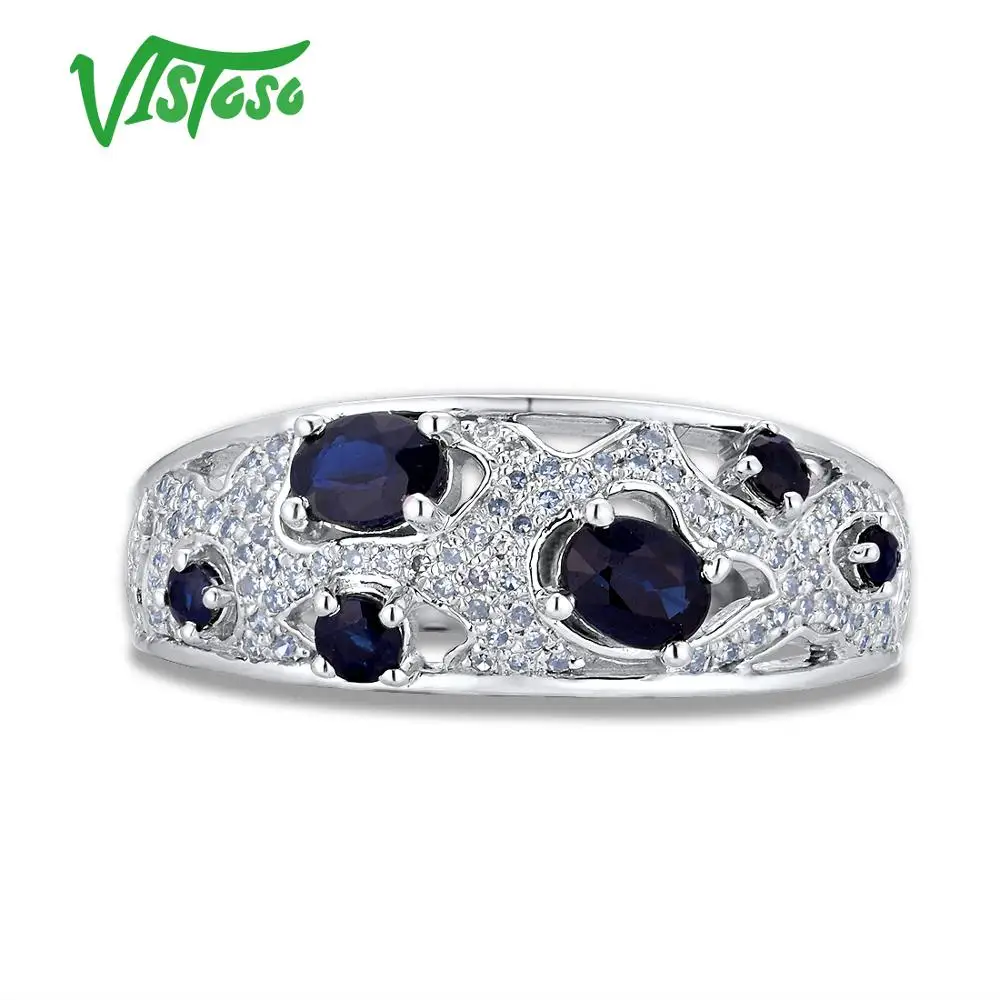 VISTOSO подлинное 14 K 585 Белое золото Необычные синий сапфир Блестящий Бриллиант
