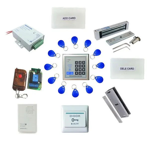 

free shiping ,em access control+ power+magnetic lock+U bracket +remote control +exit button +door bell +10 tags,sn:em-008s