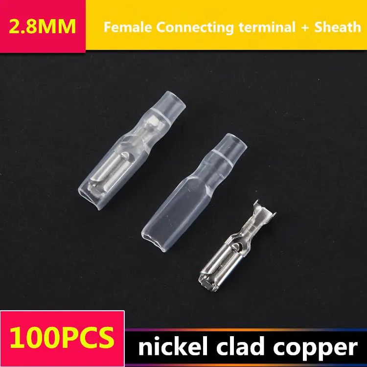 100PCS/LOT T017 Crimp Terminal 2.8MM Female Connecting terminal + Sheath splice pressed terminals nickel clad copper | Обустройство