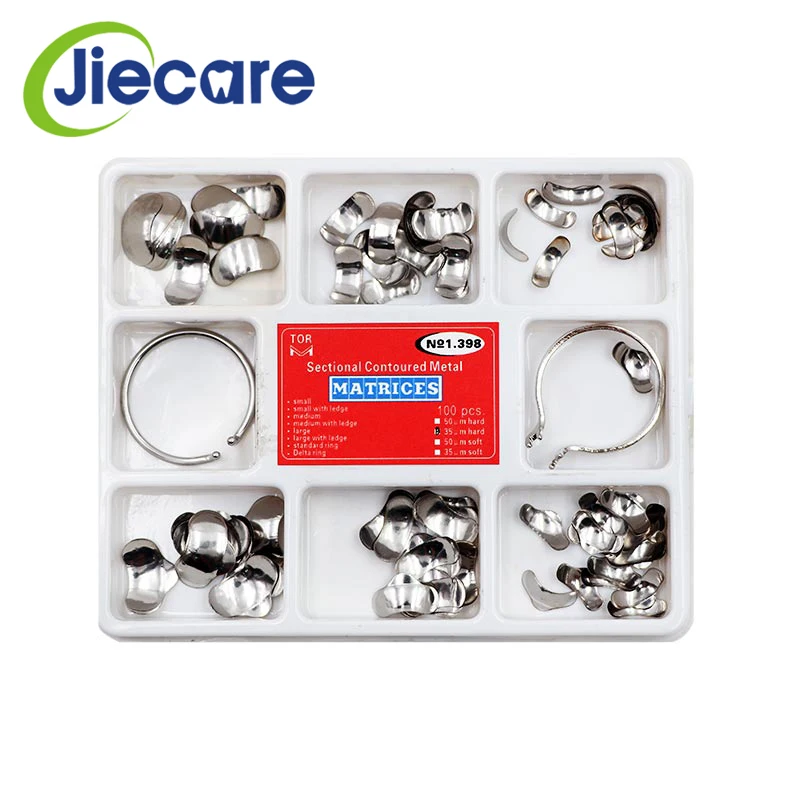 

100PCS/Set Dental Product Full Kit Dental Matrix Sectional Contoured metal Matrices No.1.398 With Standard Delta Rings