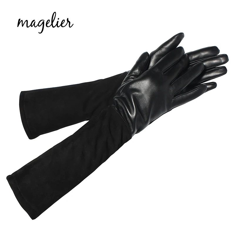 Magelier Touchscreen long leather gloves,goat skin,Adult,Genuine