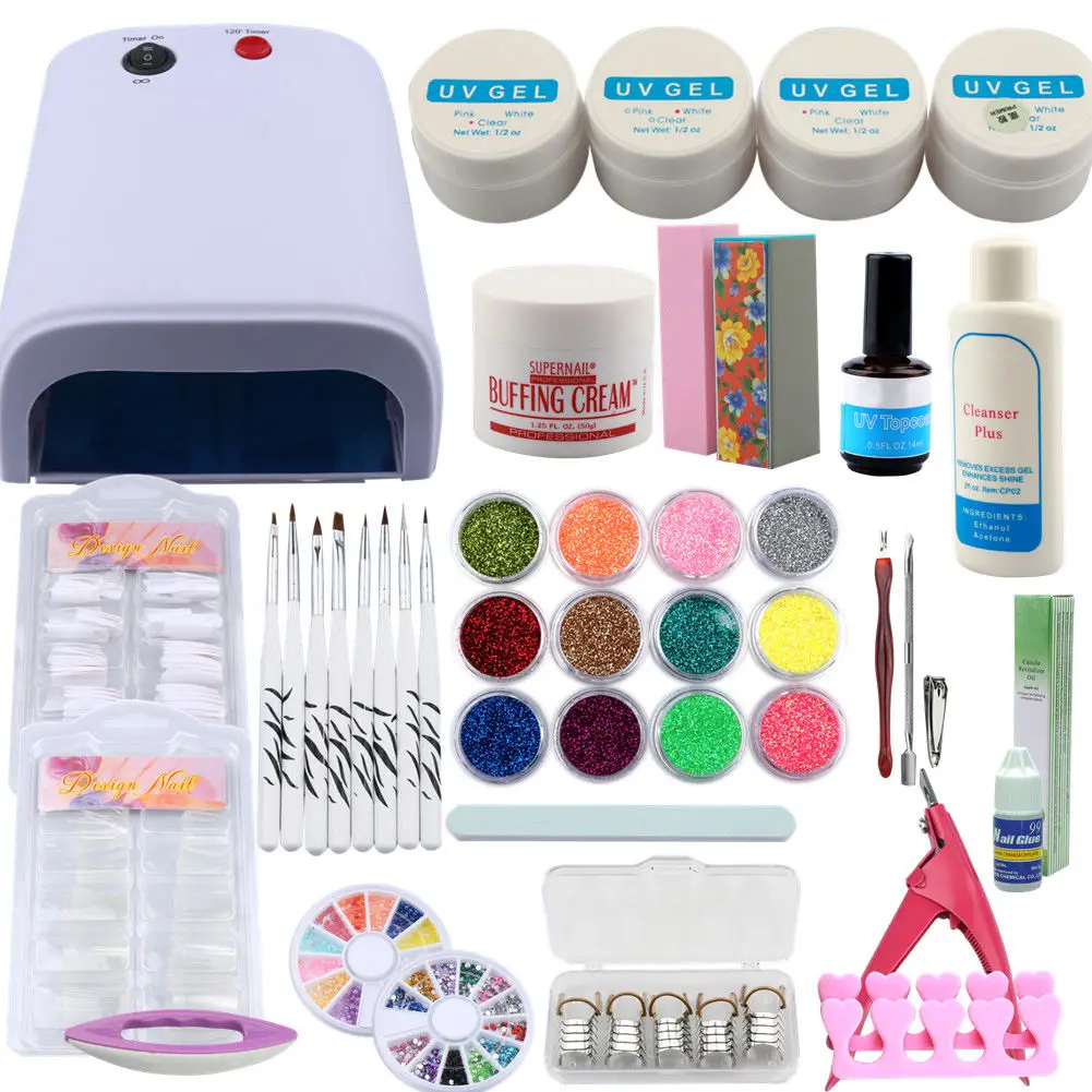 

Gel Nail Kit With Lamp For Nails 36w UV Lamp Nail Art Glitter Powder Brush Form UV Gel Manicure Tools Kit Nail Gel Polish Kit